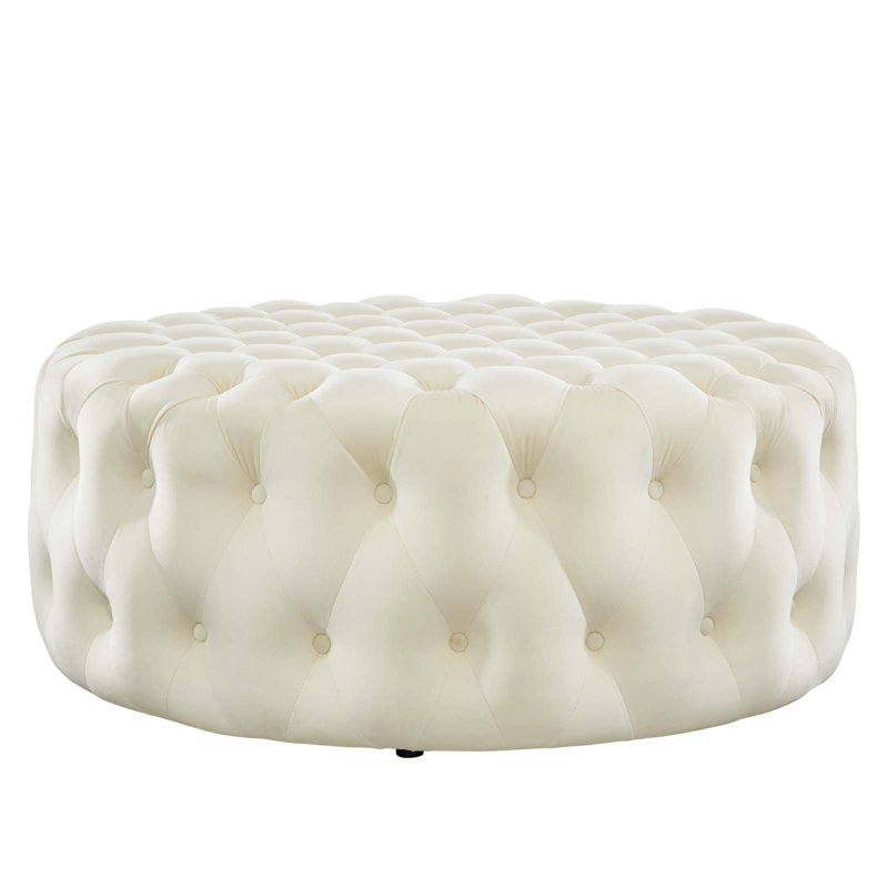 Amour 40'' Ivory Velvet Tufted Large Round Ottoman