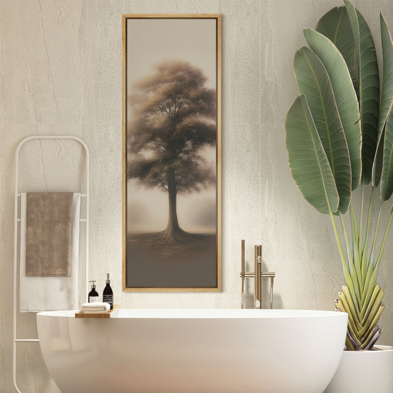 Doux paysage d'arbre solitaire brun avec une lueur chaleureuse - grande impression sur toile encadrée de la chambre principale