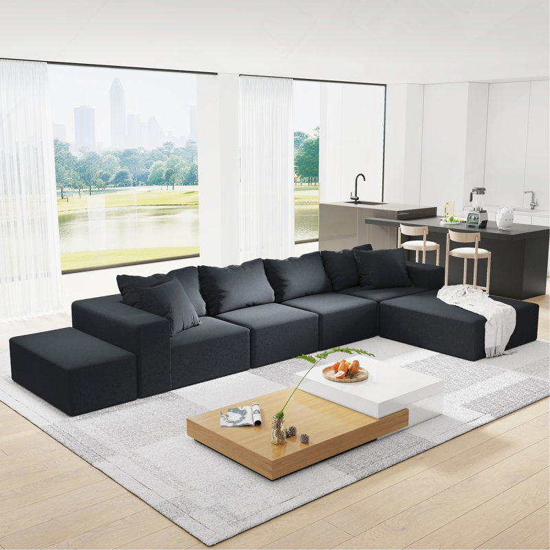Ensemble de canapé modulaire rembourré Modern, Noir