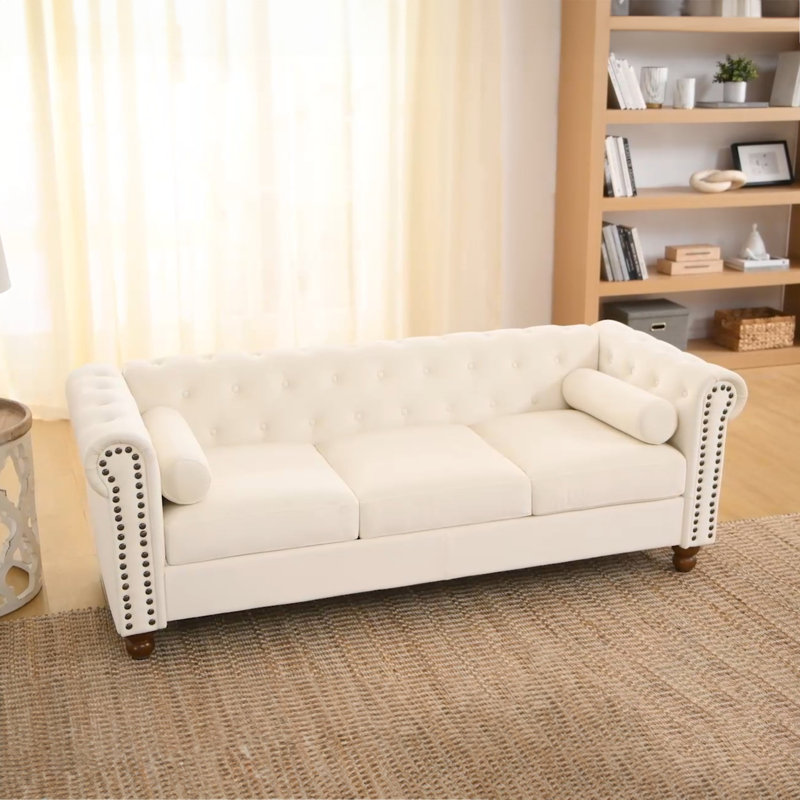 Jumal 80'' Velvet Sofa, Cream, 30" H x 80" W x 28" D