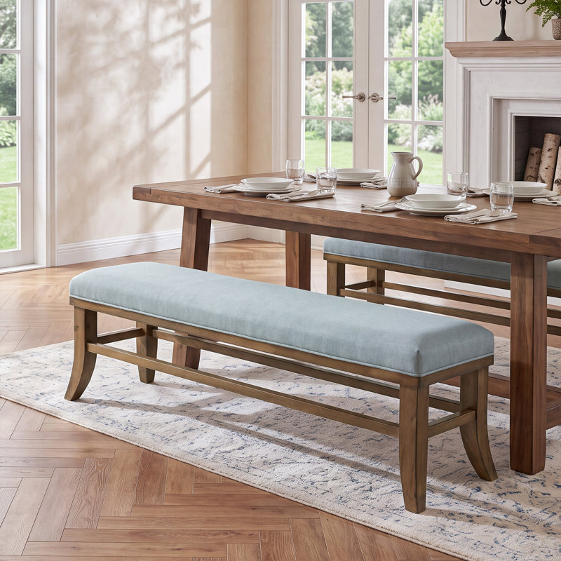 Solid Wood Upholstered Dining Bench, 55" Padded Long Bench