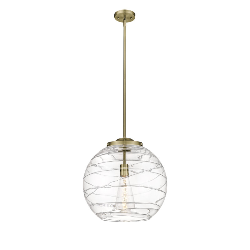 1 - Light Single Drop Pendant Pendant, Antique Brass, Clear, 19.5" H x 17.88" W x 17.88" D
