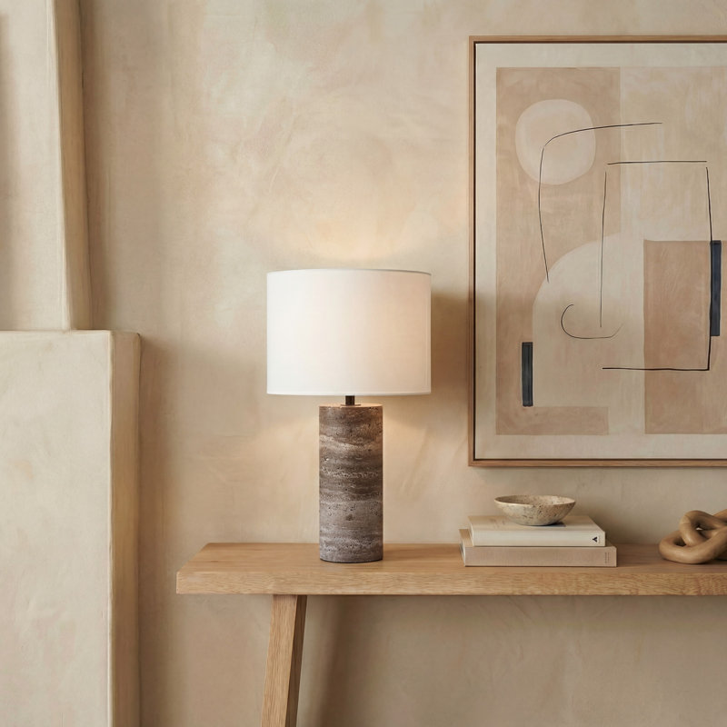 Lampe de table en travertin Angileh, Marron foncé