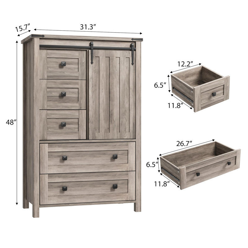 79.5 cm W Chest of 5 Drawers, Grey