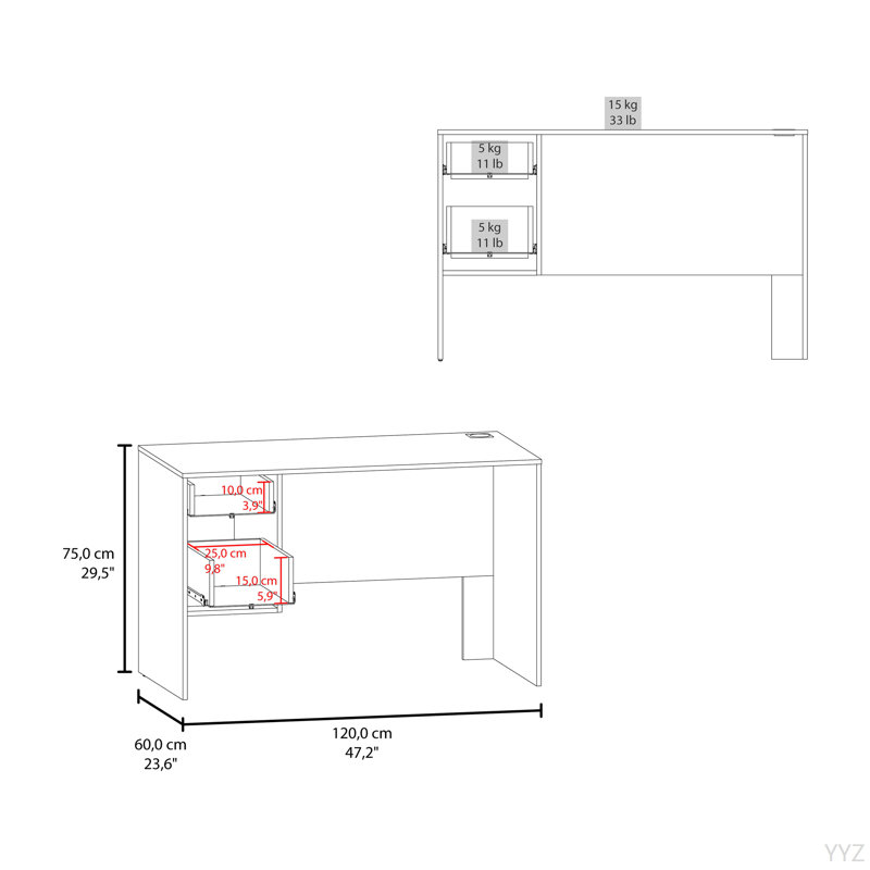 Bureau, 2 tiroirs, blanc