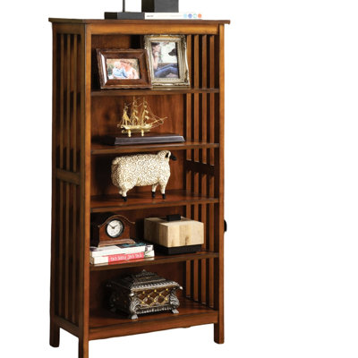 Solid Wood Book Shelf With Antique Oak Surface And 5-Shelves For Space Transitional Finish 5