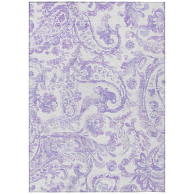 Tapis lavable 10 pi x 14 pi ivoire et mauve lavande à motif cachemire pour l'extérieur