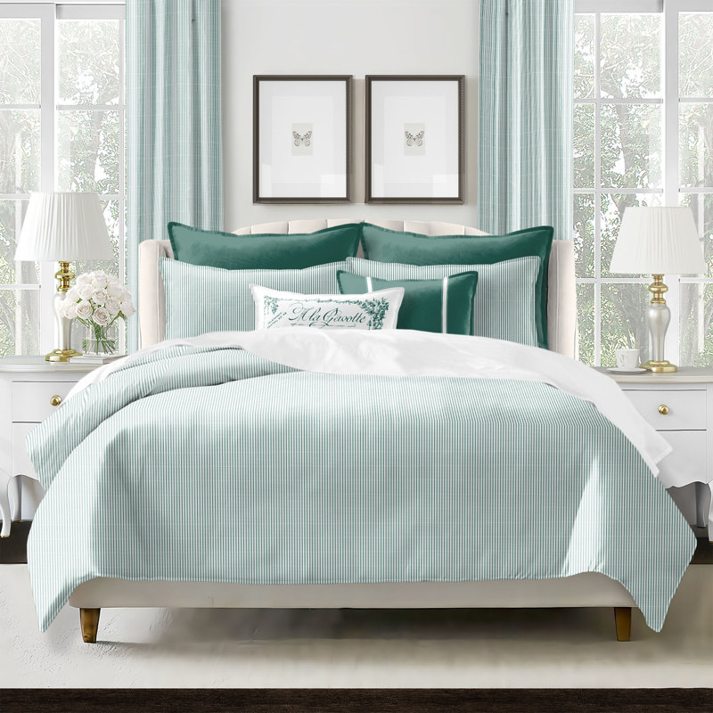 Jaxon Stripe Cotton Reversible Coverlet Set, Cal.King Coverlet/Bedspread + 2 King Shams, Evergreen