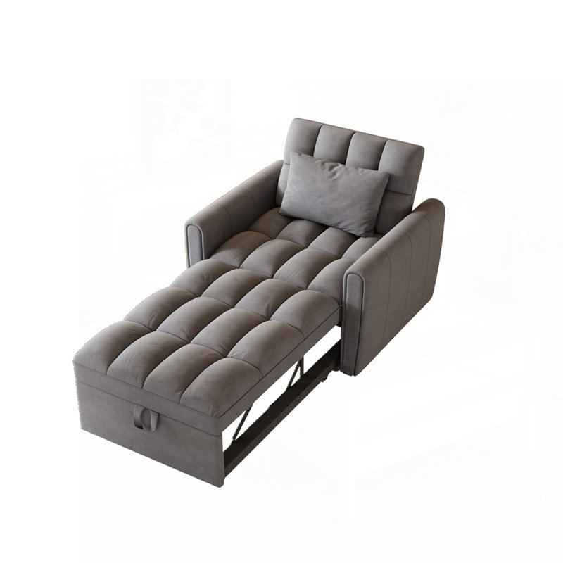 Versatile Foldable Sofa Bed with Adjustable Backrest and Pillows, Dark Grey Velvet