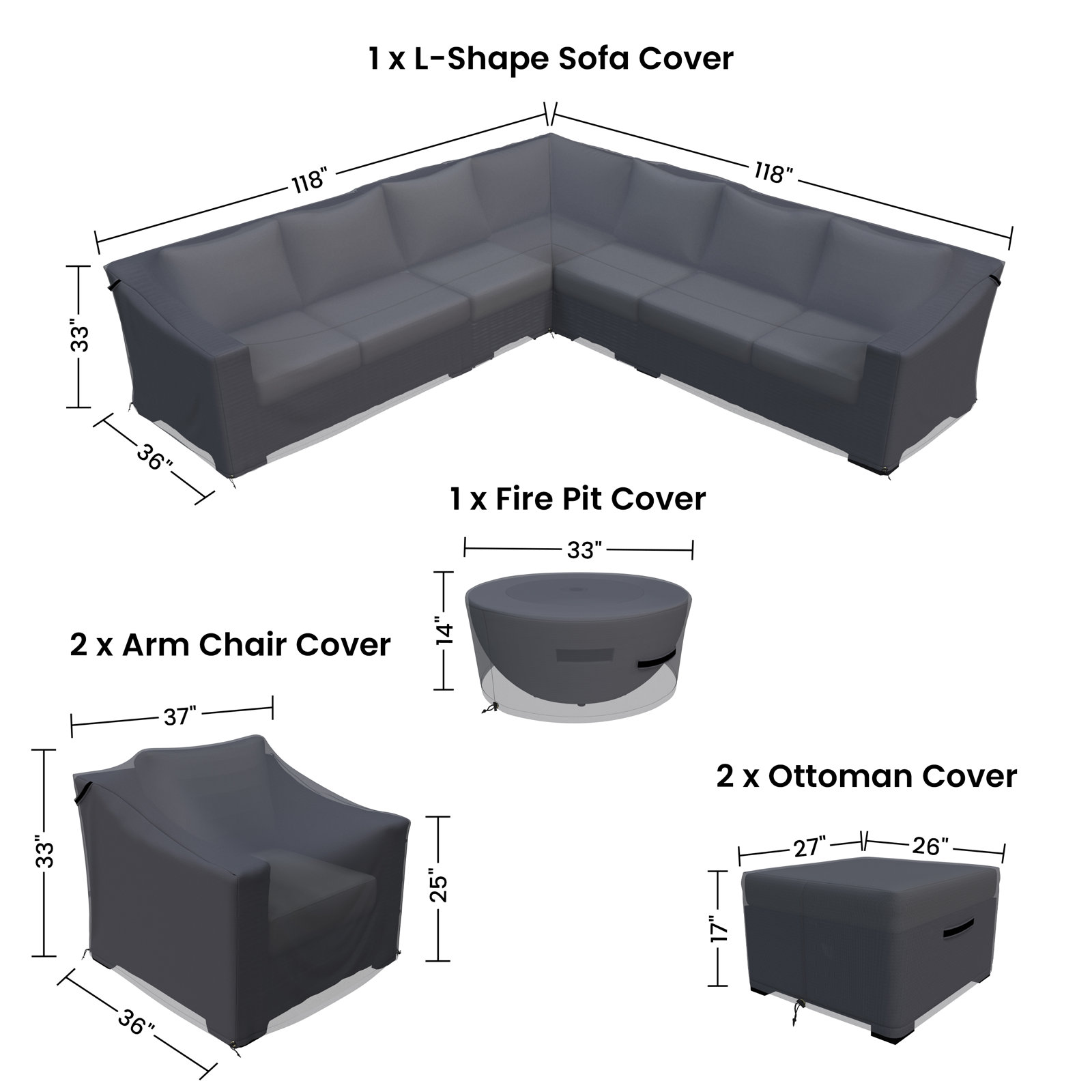 33" Outdoor Patio Sectional Cover