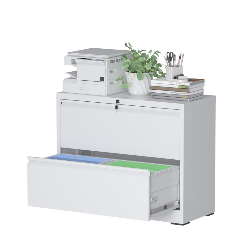 35.43"W 2 Drawer Metal Lateral File Cabinet for Home Office - A4/Letter/Legal Size, White