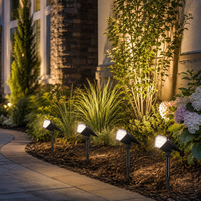 700 Lumen Solar Powered LED Landscape Spot Lights, Adjustable IP67 Waterproof Dusk-to-Dawn Outdoor Lights with 2 Brightness Modes (Set of 2)