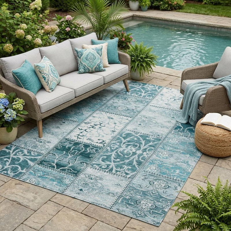 Tapis extérieur antidérapant lavable 5 pi x 8 pi bleu sarcelle