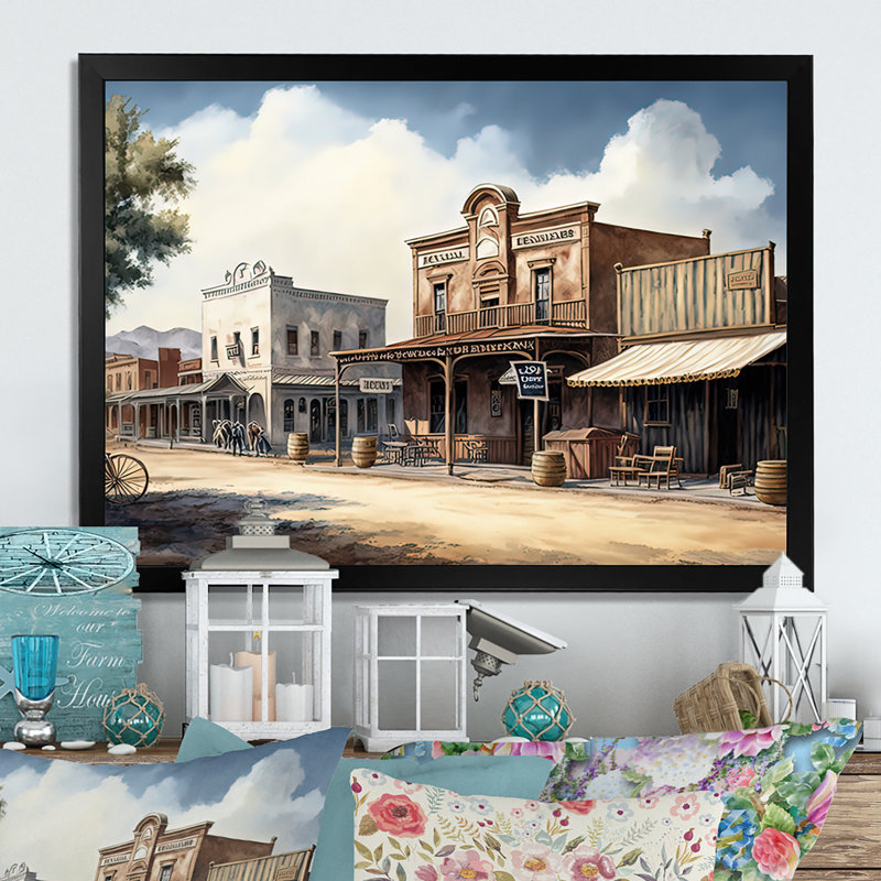 Arizona Wild West Town II - impression sur toile, Cadre photo noir, H 12 po x l 20 po x P 1 po