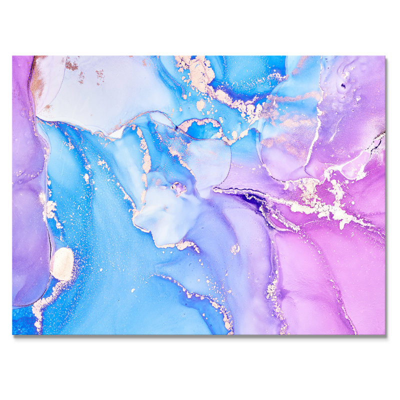 Marbre bleu et violet abstrait II - peinture sur toile, Toile tendue, H 24 po x l 32 po