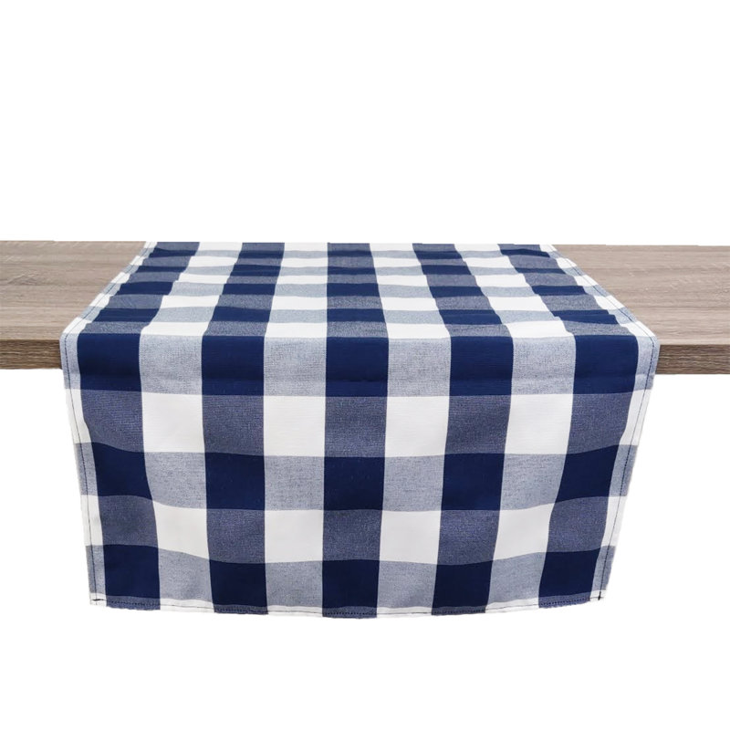 Chemin de table beige et blanc fabriqué à la main 16 po x 36 po Buffalo, 54 po x 16 po, Bleu marine
