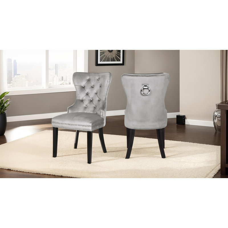 Kamryn 18'' H Tufted Velvet Upholstered Parsons Chair, Light Gray