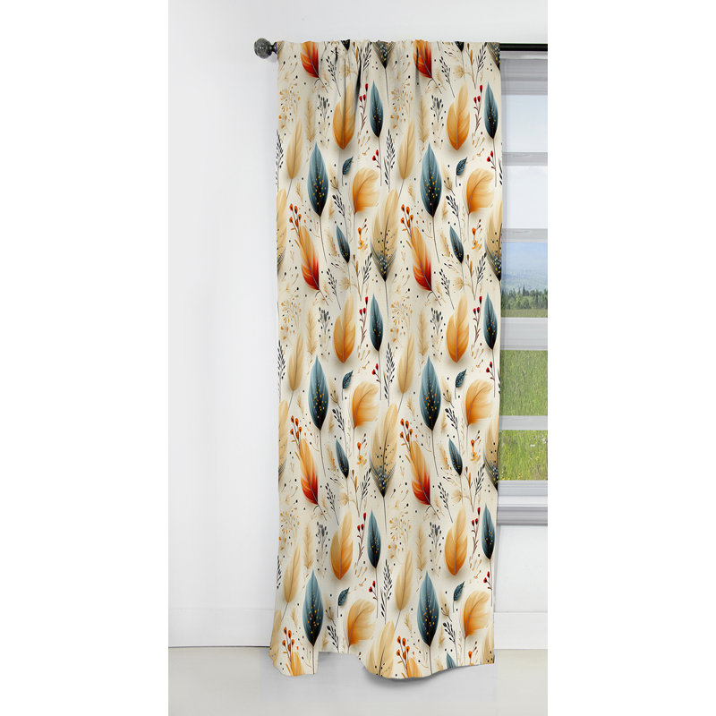 Plumes beiges neutres motif Boho - rideau Boho - rideau occultant abstrait - 1 panneaux, L 52 po x L 84 po
