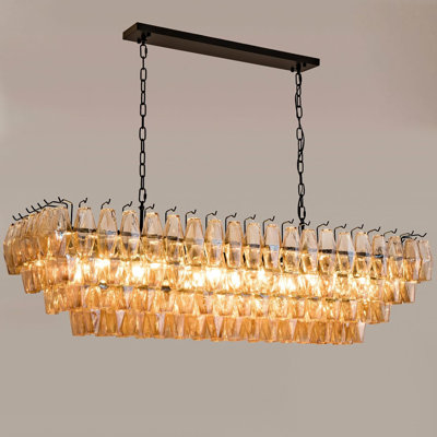  Lohan 4-Tier Dimmable Rectangle Kitchen Island Glass Chandelier Ceiling Pendant Lights(Bulbs Included)