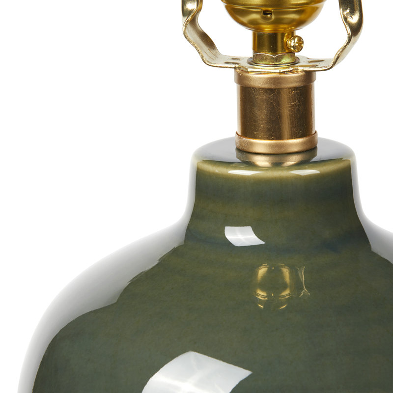 Jade Lamp With Shade 17-Inch White Linen, With Gold, Olive Green