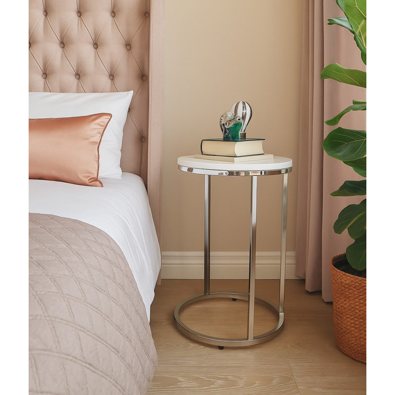 Lafayette C Table End Table, White/Silver