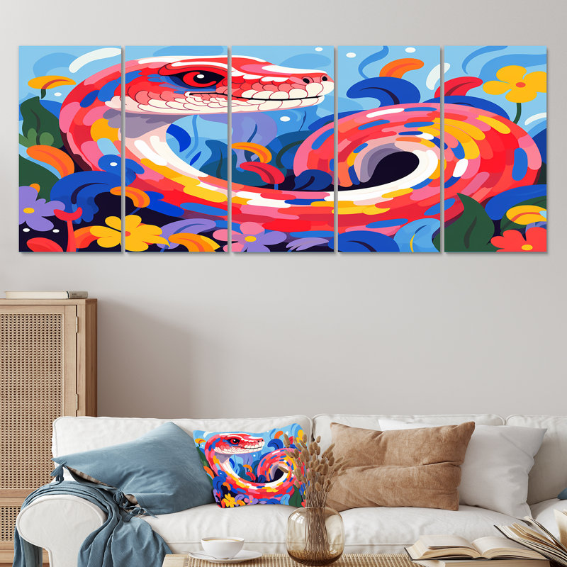 Popart Snakes Grace - ensemble d'art mural 5 pièces Snake, H 32 po x l 80 po