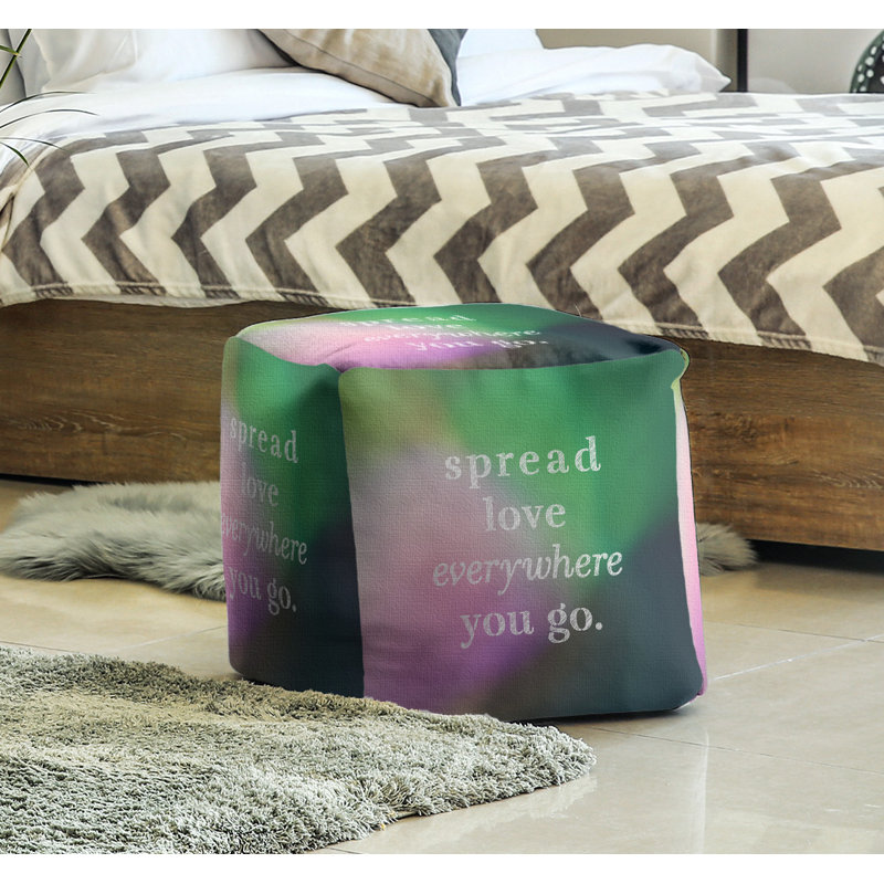 Upholstered Ottoman, Pink/Green