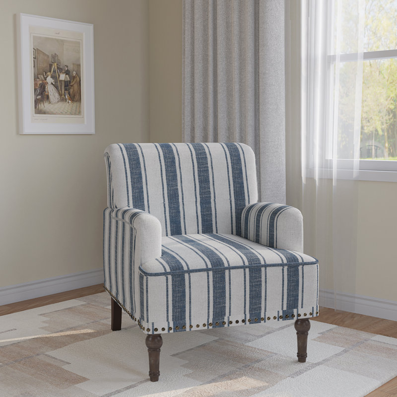 Arian 73 Cm Wide Cotton Armchair, Dark Blue Stripe Linen Blend