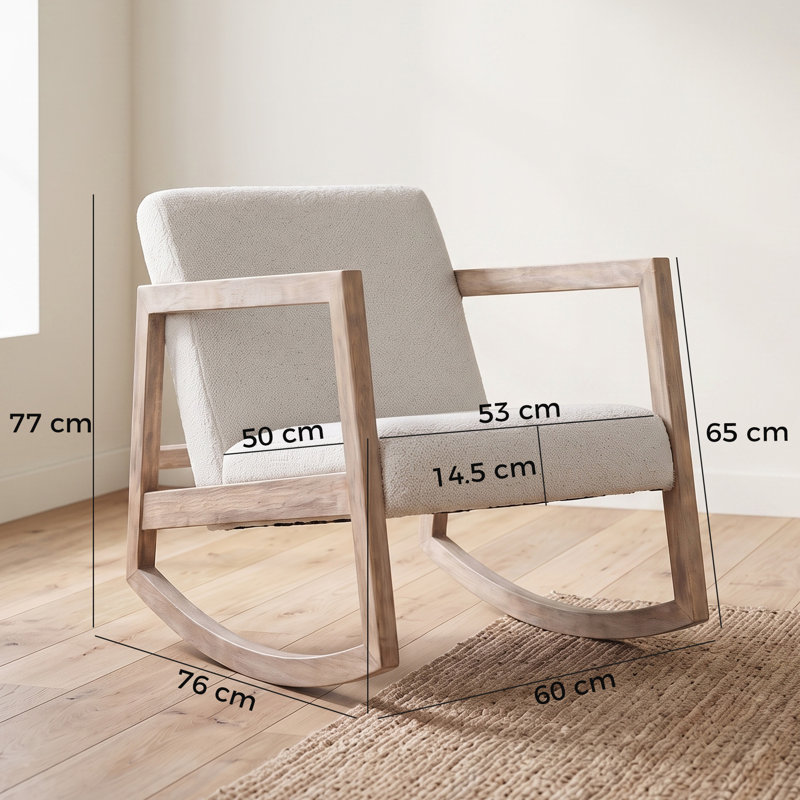 HOMCOM Rocking Chair Upholstered Armchair Wooden Accent Chair Cream