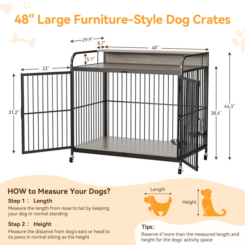 Table d'appoint pour chien, cage pour chien, H 44,30 po x l 30 po x P 29,90 po, Gris