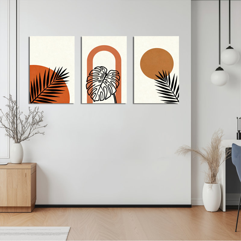 «Tropical Palm Leaf» et «Monstera Plant», art mural sur toile, style bohème moderne (ensemble de 3), H 18 po x l 36 po