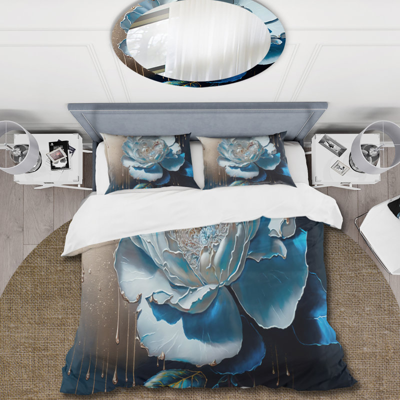 Ensemble de housse de couette Vibrant Blue Camellia Flower II - Floral Camellia - Polyester microfibre