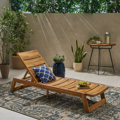 MAKI Acacia Wood Patio Chaise Lounge, Adjustable And Stylish Outdoor Seating With Slat Paneling