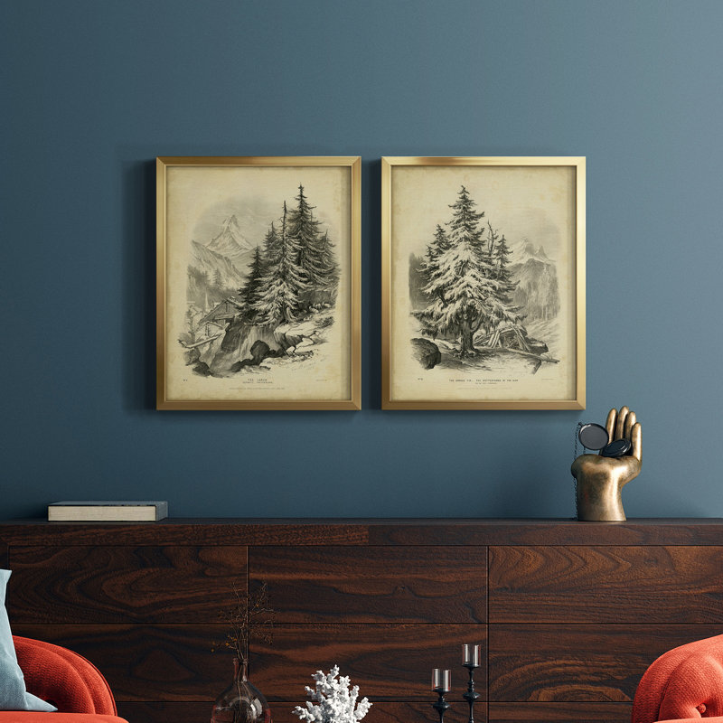 " The Larch " 2 - Pieces, Walnut Framed Canvas, 20" H x 34" W x 1.5" D