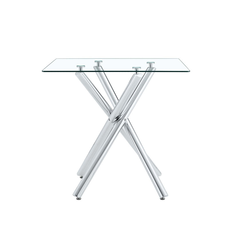 Modern Bar Table With Tempered Glass Top And Sturdy Cross-Leg Design, Silver