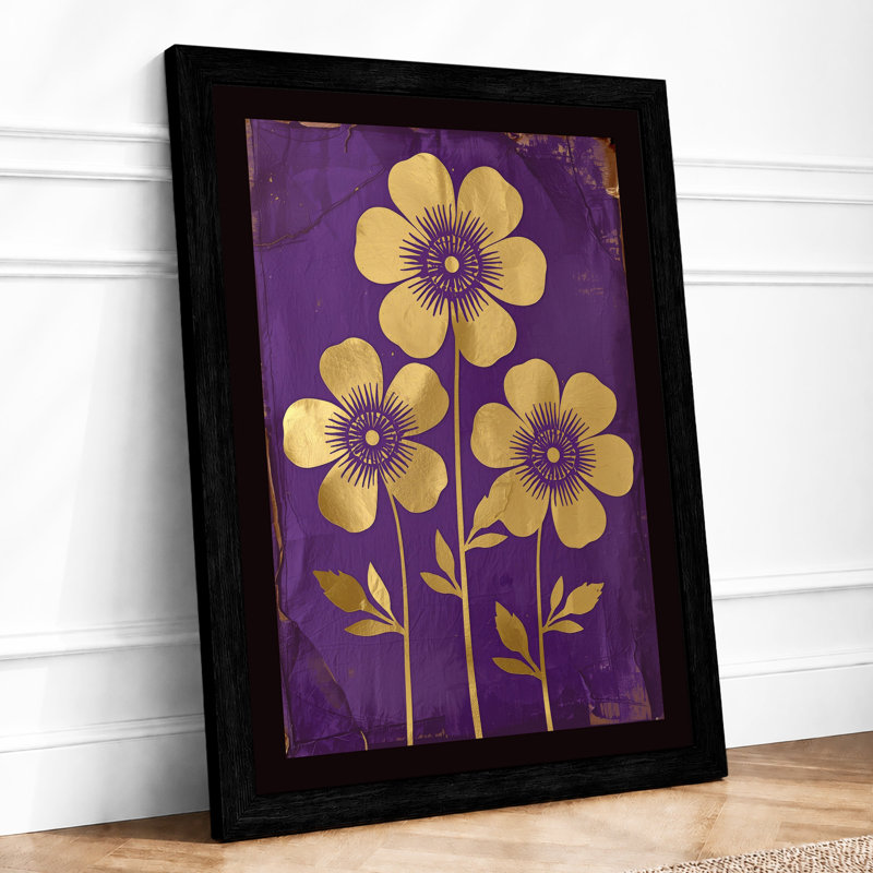 Three Flowers In Purple Botanical - Print, Black, A4 - 29.7 x 21.0 cm
