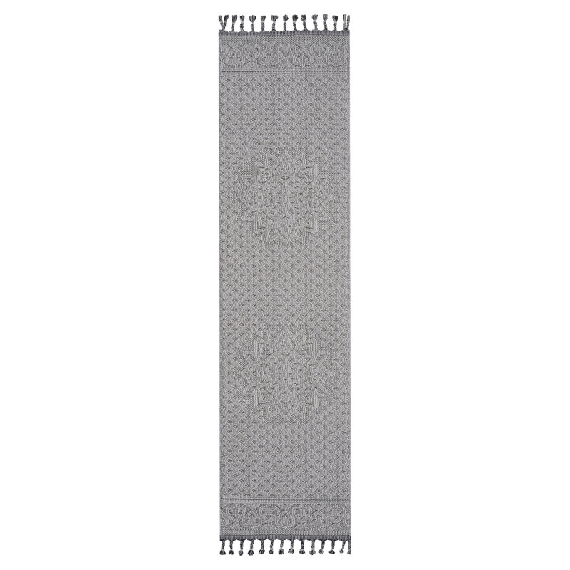 Tapis d'intérieur / extérieur 2 x 8 blanc / ivoire / médaillon, Blanc, Tapis de couloir 2 pi 2 po x 8 pi