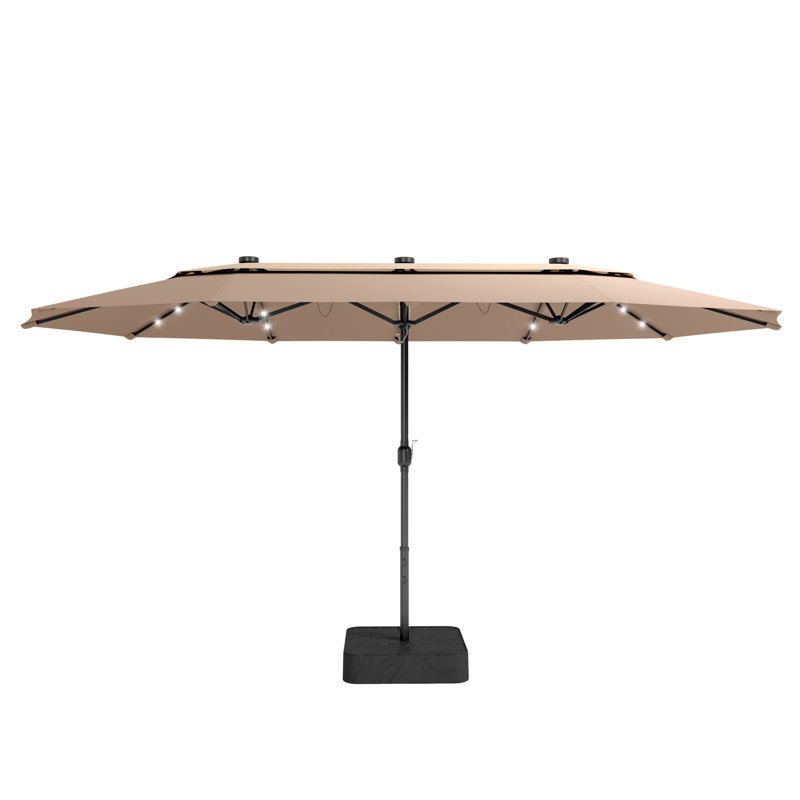 Rectangular Lighted Market Parasol, 274.3cm W x 457.2cm D, Dark Beige