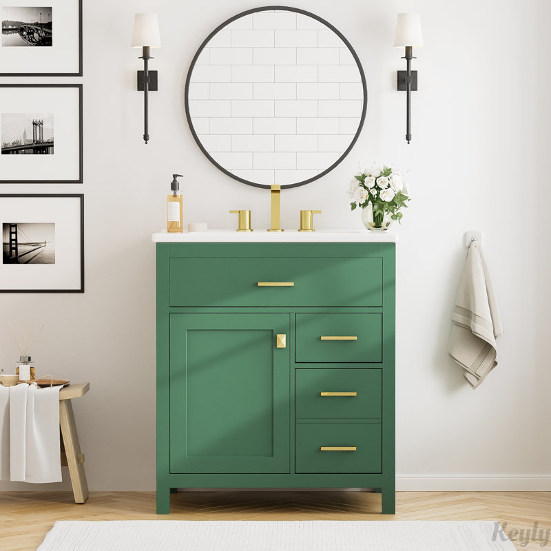Meuble-lavabo de 30 pouces avec lavabo en céramique et beaucoup de rangement, Vert