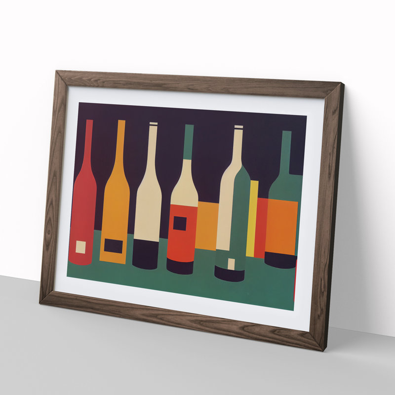 Retro Wine Bottle Vol.3 1 Piece Single Picture Frame Painting, 25cm H x 34cm W x 2cm D, Walnut Framed