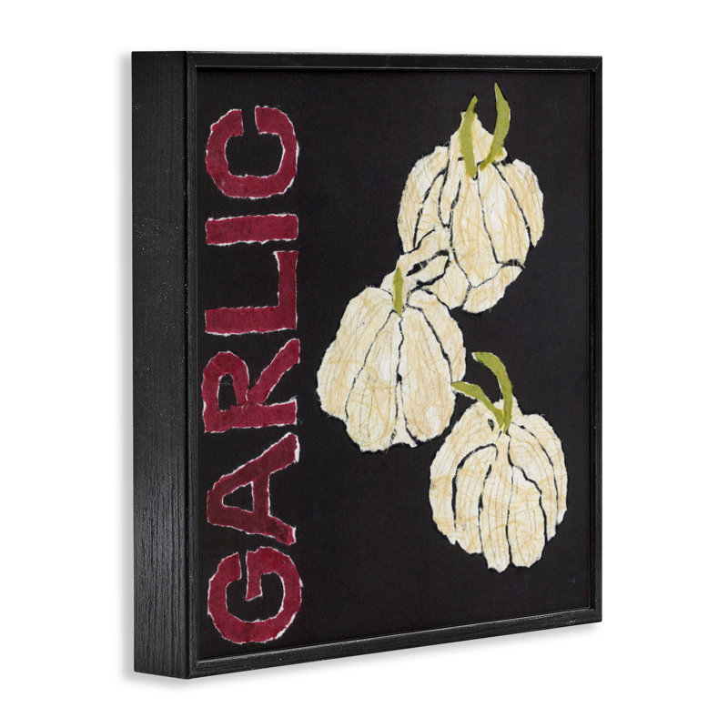 Estampe numérique de jardin à l'ail, design par Nancy Overton, H 17 po x l 17 po, Giclée encadrée noir minuit