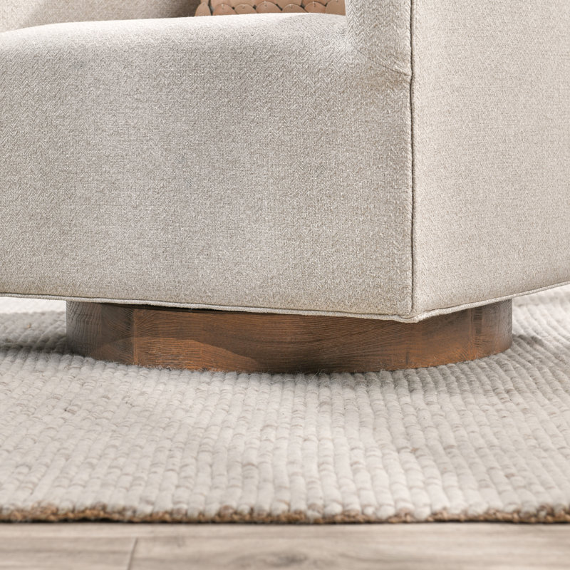 Whittle Upholstered Swivel Barrel Chair, French Beige Basketweave