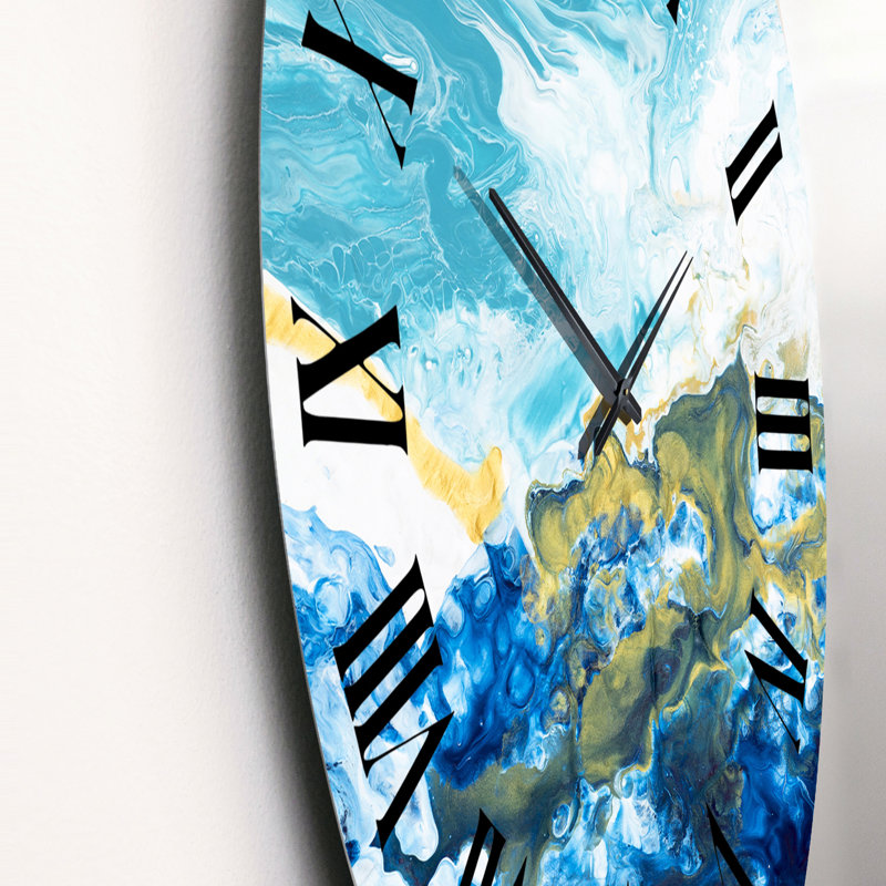 Horloge murale moderne bleu et blanc liquide Art Waves IV, Moyen