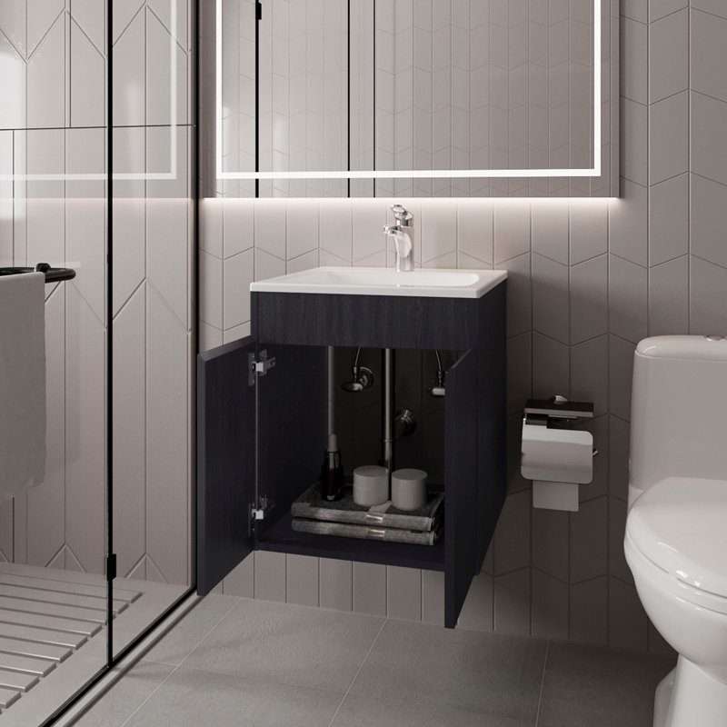 Meuble-lavabo de salle de bain avec deux portes, blanc, Wengé