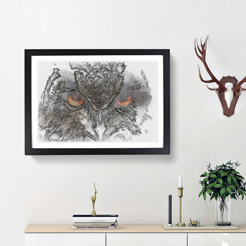 Great Horned Owl in Abstract - Picture Frame Graphic Art Print, Black Framed, 27cm H x 36cm W x 2cm D