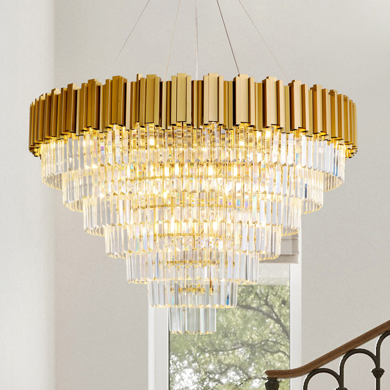 Lustre à plusieurs niveaux avec lumière en cristal, Bronze, 21 lumières, H 26,77 po x l 39,37 po x P 39,37 po