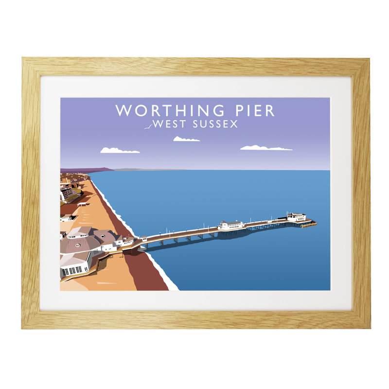 'Worthing Pier' by Richard O'Neil - Print, Oak Wood Frame, 33.5 cm H x 43.5 cm W x 2.2 cm D