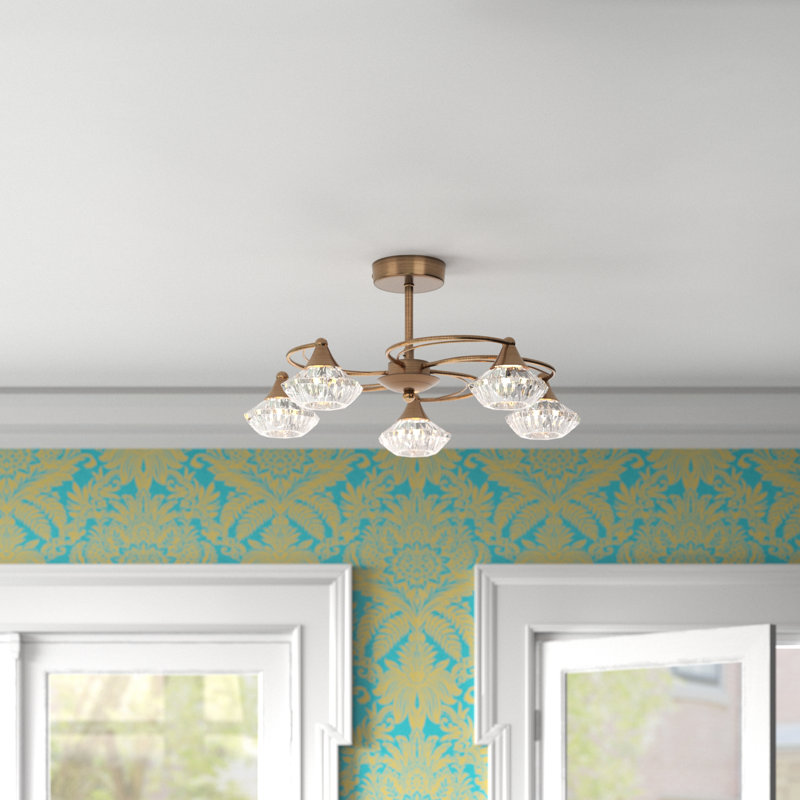 Aldiana Glass Semi Flush Mount, Antique Brass