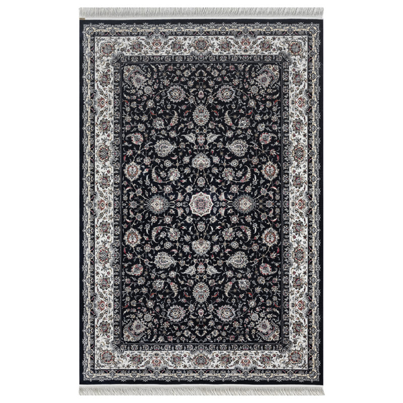 Minyatur Navy & White Medallion Area Rug – Traditional Low-Pile 100% Viscose Carpet, Flatwoven Design, Rectangle 120 x 180 cm