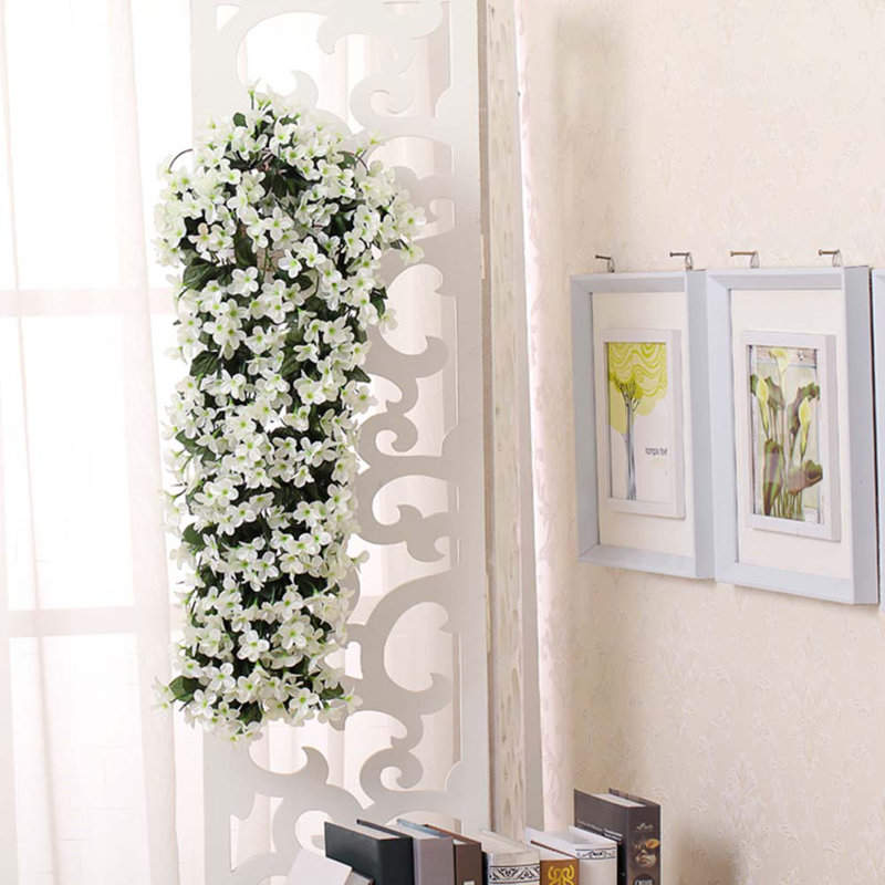 Decorative Wall Hanging Artificial Violet Vine Plant, White